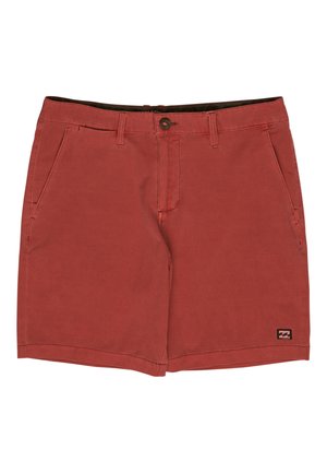 Rode katoenen shorts met een platte voorkant, twee zijzakken en een knoopsluiting. Heeft een klein zwart logo-opbrengst nabij de zoom.