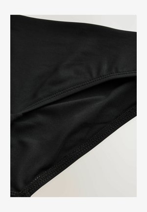 Zwarte zwemkledingstof met een gladde, licht glanzende textuur en een platte naad aan de rand, wat wijst op rekbaarheid en comfort.