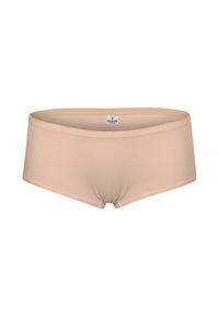Mutande boyshort beige in tessuto morbido, dotate di una vita morbida e senza cuciture visibili per un comfort e una vestibilità discreta.