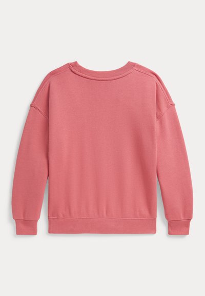 Απλό ροζ φούτερ με μακριά μανίκια, ριμπ μανσέτες, λαιμόκοψη και τελείωμα, εμφανίζεται από πίσω πάνω σε λευκό φόντο.