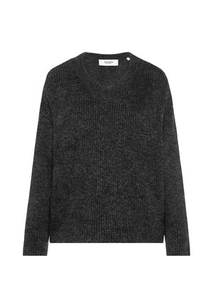 SENSES.THE LABEL, SENSES.THE LABEL PULLOVER IN RIPPSTRICK MIT V-AUSSCHNITT - Strickpullover - black melange