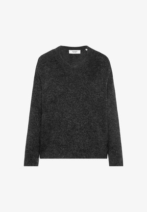 SENSES.THE LABEL, SENSES.THE LABEL PULLOVER IN RIPPSTRICK MIT V-AUSSCHNITT - Strickpullover - black melange