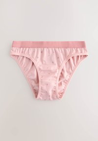 Culotte en coton rose avec une texture douce, présentant un motif floral et une ceinture élastique pour un confort optimal. Adaptée pour un usage quotidien.