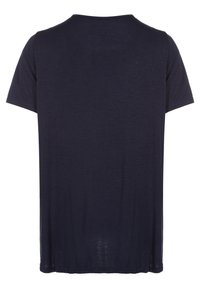 Marineblå, kortærmet t-shirt med rund halsudskæring, lavet af blødt, let stof. Har en lige pasform og en glat tekstur.