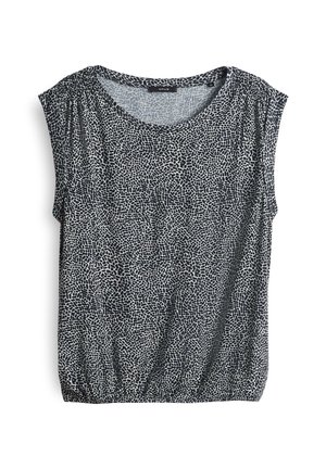 Korte mouw shirt in een geperforeerd zwart-wit mozaïekpatroon, met een relaxte pasvorm en een geplooide zoom voor extra vorm.