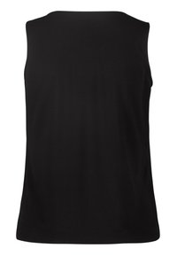 Haut noir sans manches avec un décolleté droit, vu de dos sur un fond blanc.