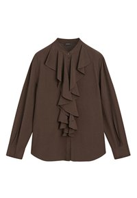 FLOWING WITH RUFFLES - Button-down blouse - dark brown