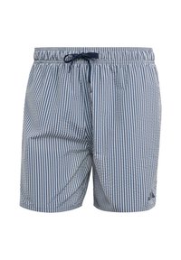 Modré a biele pruhované plavkové šortky s elastickým pásom a šnúrkou na zaväzovanie. Ľahký materiál s voľným strihom, s jemným logom.