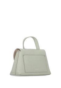 Sac à main en cuir vert clair à la forme structurée, avec une poignée supérieure, une poche avant et de subtils détails de couture.