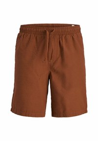 Bruna vävda shorts med elastisk midja, dragsko, sidofickor och strukturerad yta.