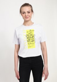 Bílé bavlněné tričko s žlutým grafikou Vincenta van Gogha a citátem. Krátké rukávy a volný střih.