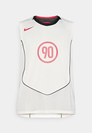 White sleeveless sports jersey with black trim, red Nike swoosh, and a red "90" inside a circle on the front center.
