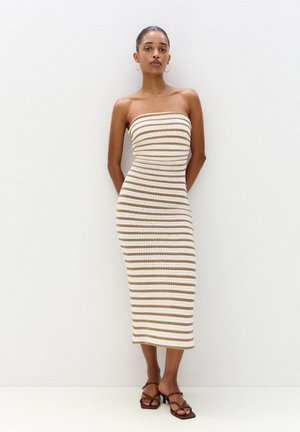 PULL&BEAR STRIPED RUSTIC - Strickkleid - brown