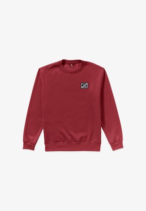 Rode sweatshirt met een ronde hals, ribgebreide manchetten en zoom. Beschikt over een klein zwart label met een logo op de borst. Soepele textuur.