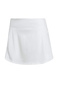 Witte sportiele skort met een gladde textuur, voorzien van een brede tailleband en een subtiele A-lijn vorm. Inclusief zakken voor functionaliteit.