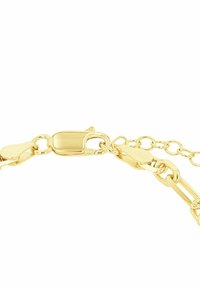 Bracciale in tonalità oro con maglie a catena interconnesse, dotato di chiusura a gancio e di una piccola incisione "925" che indica il contenuto in argento.