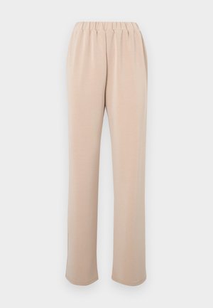 Beige Hose mit elastischem Bund und geradem Bein, gefertigt aus einem weichen, strukturierten Stoff, ohne sichtbare Muster oder Beschläge.