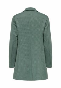 Manteau à manches longues vert à motif en chevrons, avec un col, montré de dos sur un fond blanc.