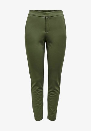 Grüne Sporthose mit glatter Textur, figurbetontem Design, elastischem Bund und minimalen Nähten, geeignet für Freizeitkleidung oder Training.