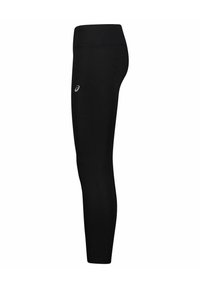 Black leggings made of stretchy fabric with a smooth texture. Features a high waistband and a small logo on the side.