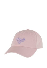 Ružičasta pamučna bejzbol kapa ima zakrivljeni vizir i izvezeni lavandin cvjetni dizajn sprijeda. Kopčanje je na stražnjoj strani za prilagodbu veličine.