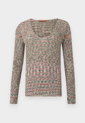 V NECK SWEATER - Džemper - red/green