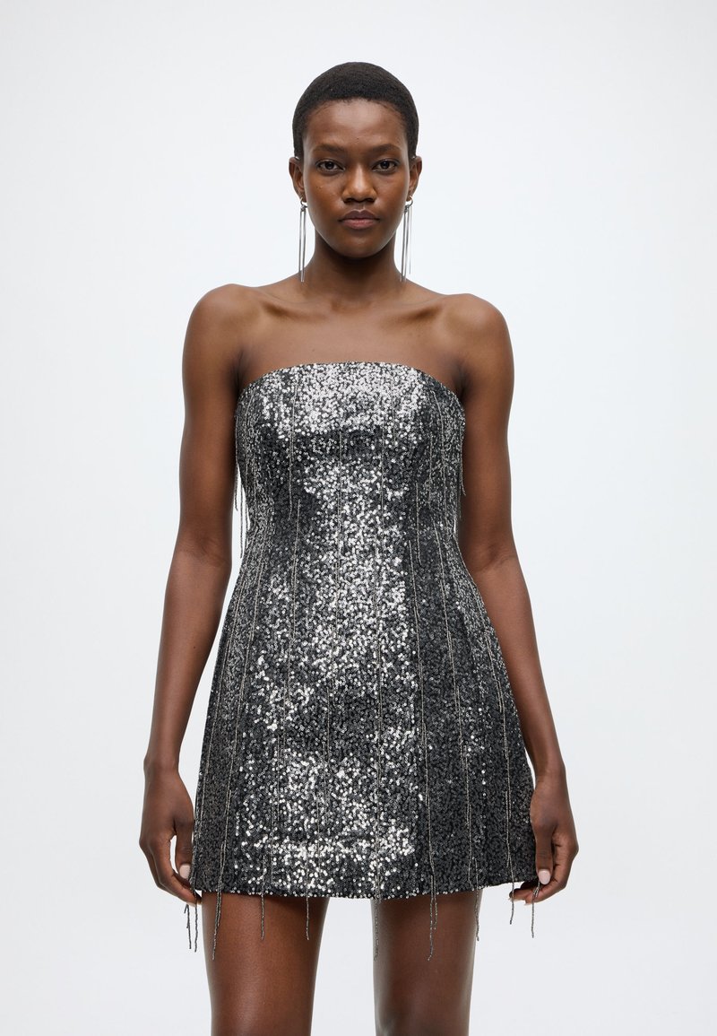 bardot karoline sequin dress Bardot KAROLINE TASSEL MINI DRESS - Cocktail dress / Party dress - black  silv/black