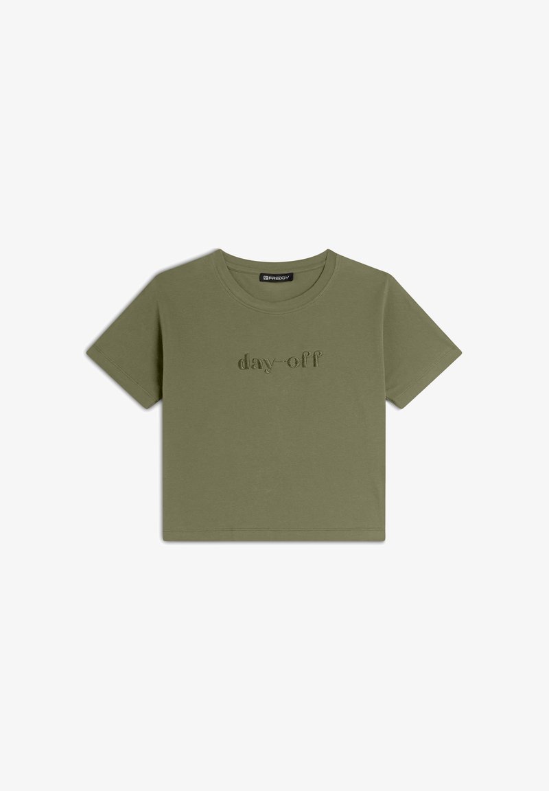 Freddy CROPPED GIROCOLLO COMFORT CON RICAMO - Camiseta estampada - oil green