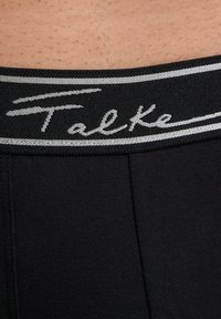 Black boxer briefs with a woven gray waistband. The waistband features the text "TalKe" in a cursive font and two horizontal stripes.