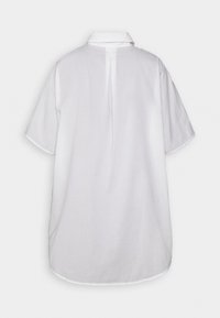 Chemise blanche à manches courtes en tissu léger, dotée d'un col pointu, d'un pli au dos et d'un ourlet courbé. Design épuré et simple.