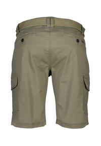 Khaki cargoshorts i en bomullsmix, med två sidofickor, bakfickor med knapp och ett vävt elastiskt midjeband.