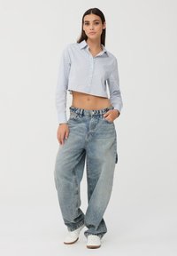 Terranova CROP IN RIGHE - Camicia - celeste