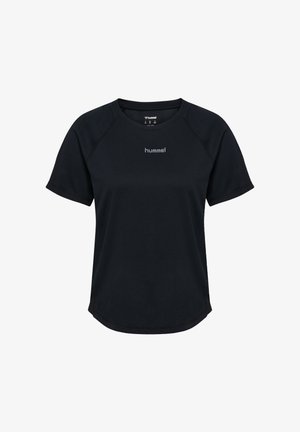 Zwart hummel sport T-shirt met korte mouwen en ronde hals, met logo in het midden op de borst, gemaakt van ademende stof.