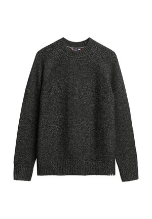 Ciemnoszara dzianinowa bluza z okrągłym dekoltem, rękawami raglanowymi, prążkowanymi mankietami i dołem. Charakteryzuje się fakturowanym materiałem z subtelnymi różnicami.