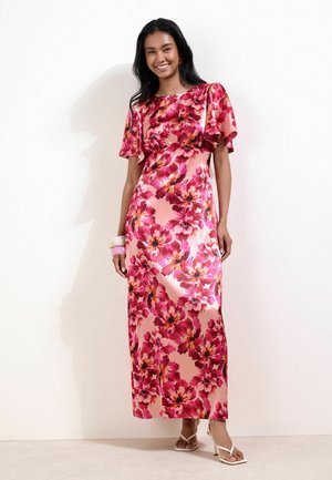 Friends Like These, REGULAR FIT - RUFFLE SHORT SLEEVE FLORAL MIDI DRESS - Maksikleit - berry pink