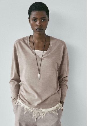 OVERSIZE V-NECK  - Pullover - sand