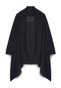 Černý, silný pletený cardigan s otevřeným předním dílem, širokými rukávy a texturovaným vzorem. Obsahuje žebrovaný límec a lem.