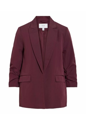 Tumeburgundia naiste bleiser sälgu sisselõigetega, pikkade varrukatega, esikäepidemetega ja VILA brändisildiga krae sees.