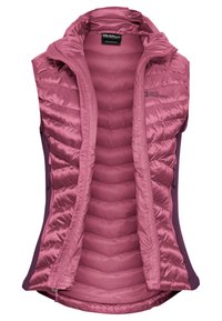Gilet senza maniche con zip, dal design gonfiato, in tonalità di rosa e viola. Esterno dalla superficie liscia, motivo trapuntato sulla parte anteriore, con cappuccio.