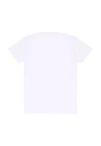 Bílý bavlněný tričko s krátkými rukávy, klasický design s kulatým výstřihem a hladkou texturou. Žádné grafiky ani vzory nejsou viditelné.
