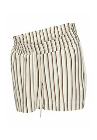 Shorts med elastisk talje, prydet med lodrette brune striber på en cremefarvet baggrund. Lavet af letvægtsstof med en afslappet pasform.