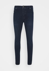 Mörkblå denimjeans med smal passform, som har framknäppning, fem fickor och diskret blekning på benen.