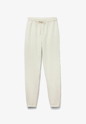 Pantaloni della tuta beige chiaro con vita elasticizzata, cordino regolabile e orli a costina. Realizzati in un tessuto morbido con una superficie liscia.