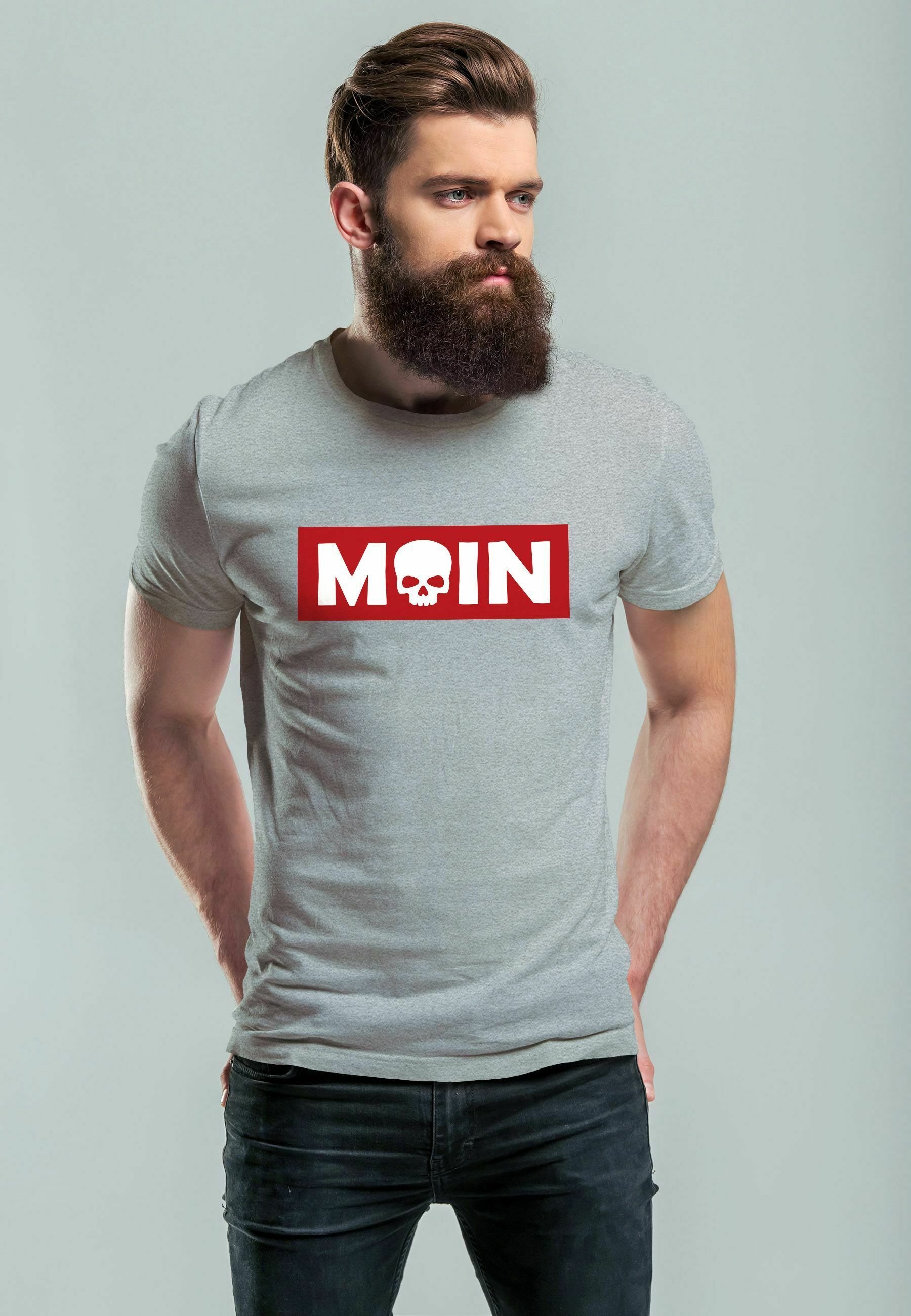 Neverless Herren T-Shirt Mit „Moin“ Print – Norddeutscher Gruß | Slim Fit, 100% Baumwolle, Bis 4XL