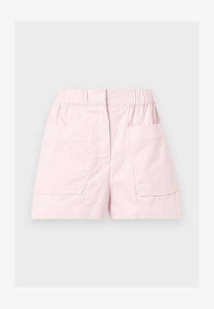 Svijetlo roza casual šorc s elastičnim pojasom, prednjim šavom i dva velika džepa s flisom na svakoj strani.