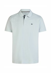 Polo shirt grigio chiaro a maniche corte con colletto, due bottoni e un piccolo logo nero sul lato sinistro del petto.