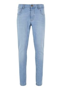 Világoskék, slim fit farmernadrág, öt zsebbel, egy gombos záródással és finom varrási részletekkel. Puha tapintású.
