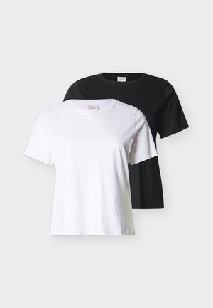 Dos camisetas de algodón lisas, una blanca y una negra, de manga corta y cuello redondo, exhibidas planas sobre un fondo blanco.