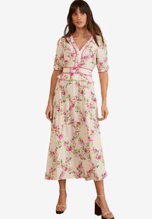Love & Roses PETITE FIT - PEPLUM TEA MIDI  - Vapaa-ajan mekko - ivory floral