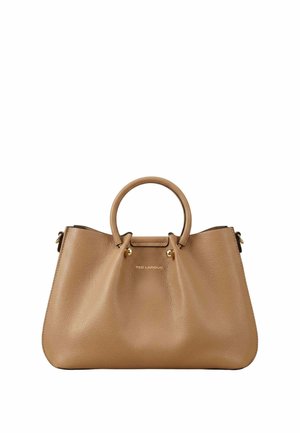 Sac à main en cuir marron clair avec poignées arrondies, ferrures dorées discrètes et logo "TED LAPIDUS" embossé au centre avant.